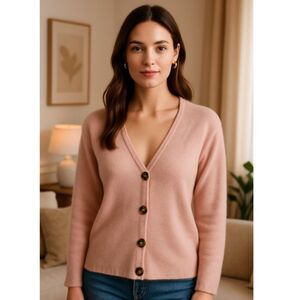 Free People Cardigan Pink 100% Cashmere Button Front Sweater Womens Size S